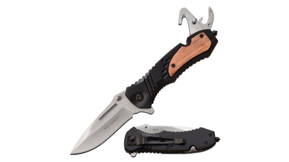 TAC Force Drop Point Spring Assisted Knife w/Can Opener and Cutter, 3.25 in, 3Cr13 Stainless Steel Stainless Steel, Black/Brown, TF-606BZW