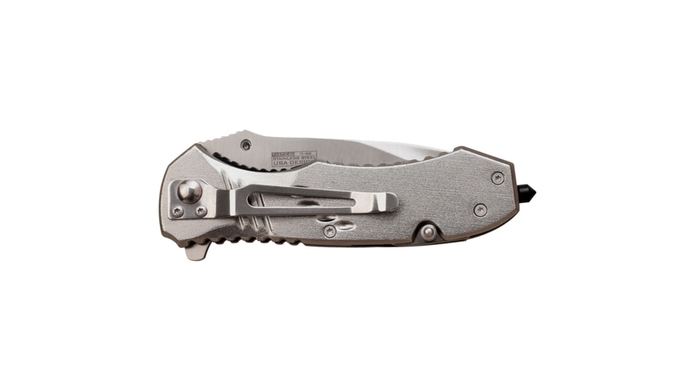 TAC Force Drop Point Spring Assisted Knife w/Can Opener and Cutter, 3.25 in, 3Cr13 Stainless Steel Stainless Steel, Silver/Brown, TF-606SRW