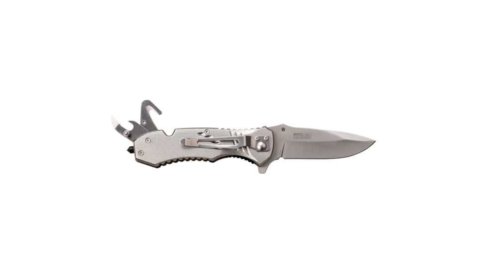 TAC Force Drop Point Spring Assisted Knife w/Can Opener and Cutter, 3.25 in, 3Cr13 Stainless Steel Stainless Steel, Silver/Brown, TF-606SRW