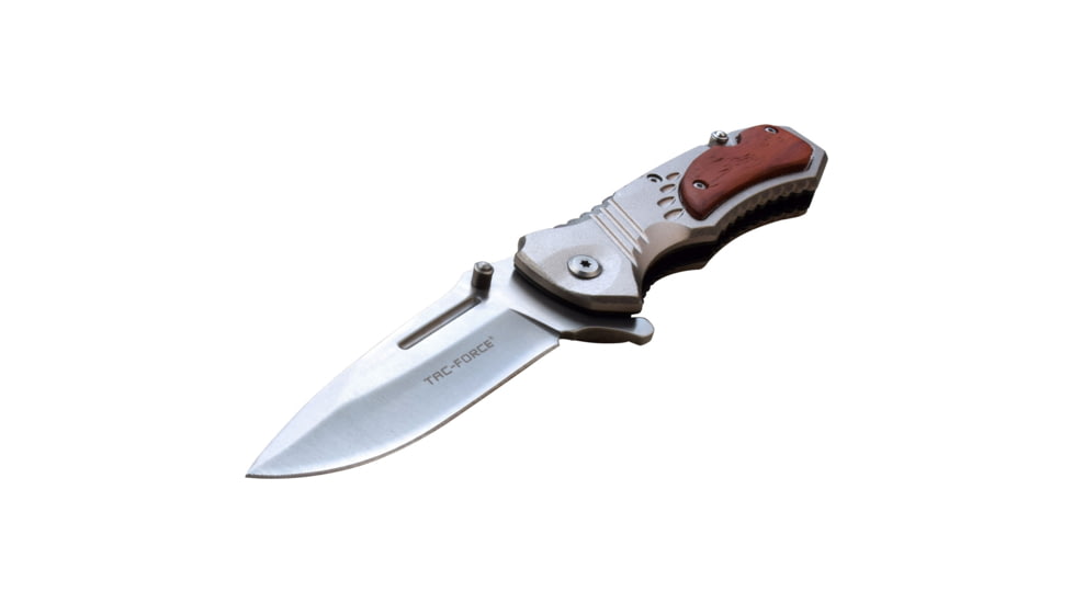 TAC Force Drop Point Spring Assisted Knife w/Can Opener and Cutter, 3.25 in, 3Cr13 Stainless Steel Stainless Steel, Silver/Brown, TF-606SRW