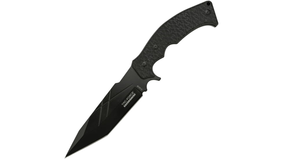TAC Force Evolution Knife, 11in Overall, 5.75in Black 8Cr13Mov SS Modified Tanto Blade, Black Textured G10 Handle, Black Nylon Molle Compatible Sheath, TFE-FIX007BK