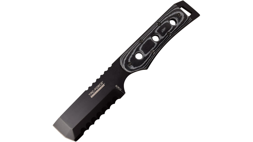 TAC Force Evolution Knife, 7.5in Overall, 3in Black 8Cr13Mov SS Blunt Tip Blade, Black Canvas Micarta Handle, Chisel Blade, Black Nylon Sheath, TFE-FIX016-BK