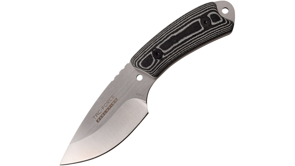 TAC Force Evolution Knife, 7in Overall, 3in Satin 8Cr13Mov SS Drop Point, Black Canvas Micarta Handle, Black Kydex Sheath, TFE-FIX001-BK