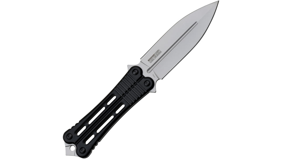 TAC Force Black Fixed Blade Knife, 9.75in Overall, 4.75in Bead Blast Finish Stainless Spear Point Blade, Black Aluminum Handle, Plastic Sheath, TF-FIX023BK
