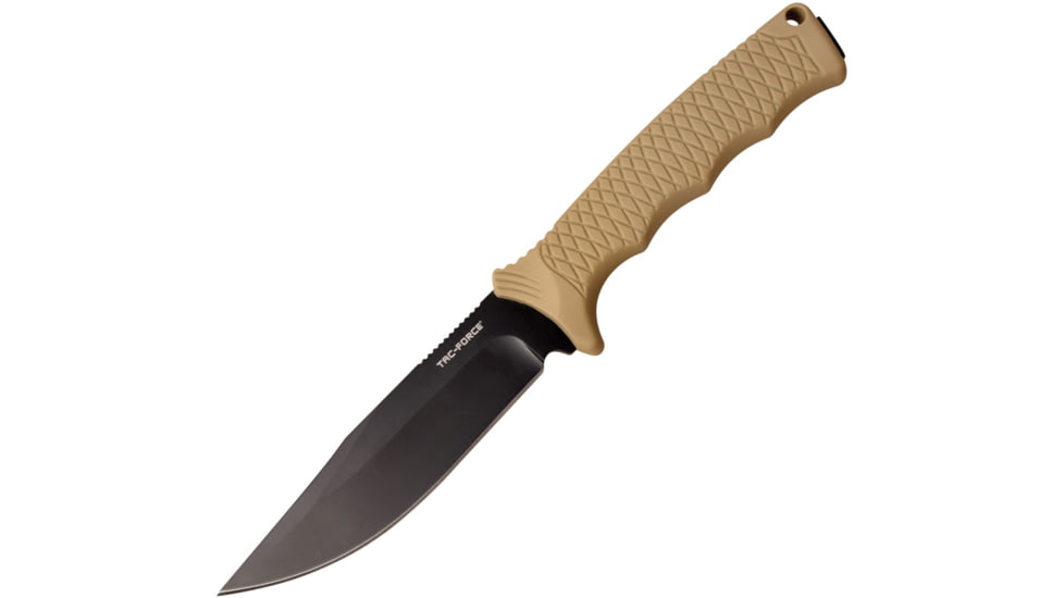 TAC Force Fixed Blade Tan Knife, 4.88 black finish 3Cr13 stainless blade, Tan rubberized ABS handle, TF-FIX012TN