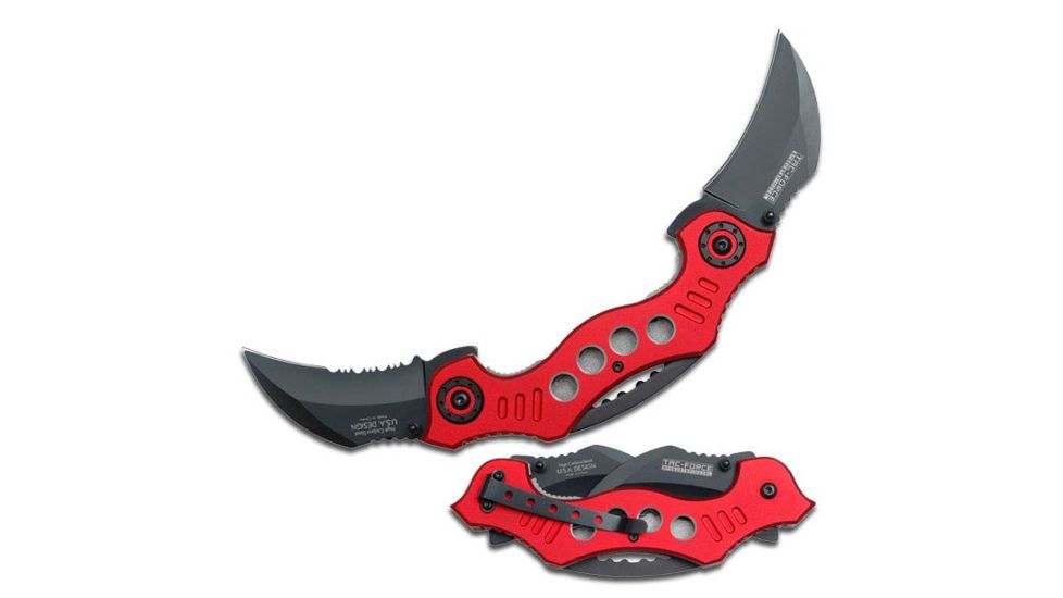 TAC Force Folding Blade, 2.5in, Stainless Steel Blade, Red Aluminum Handle TF-669RD