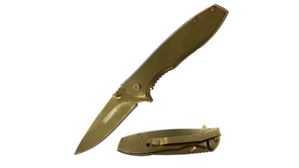 TAC Force Folding Blade, 2.75in, Stainless Steel Blade, Gold Titanium Coated Stainless Steel Handle TF-573GD