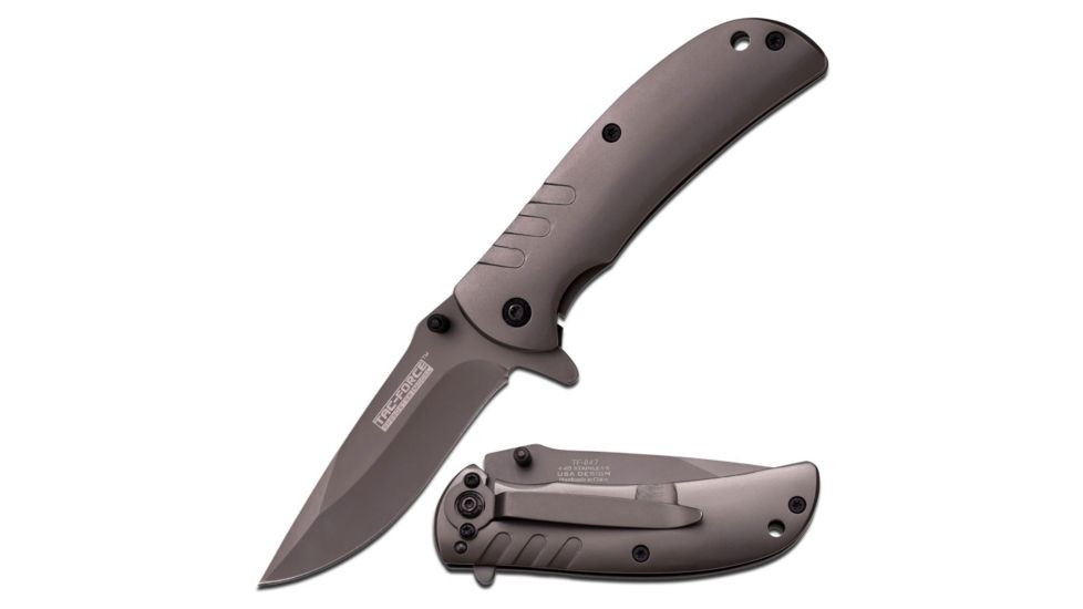 TAC Force Folding Blade, 2.75in, Stainless Steel Blade, Grey Titanium Coated Stainless Steel Handle TF-847