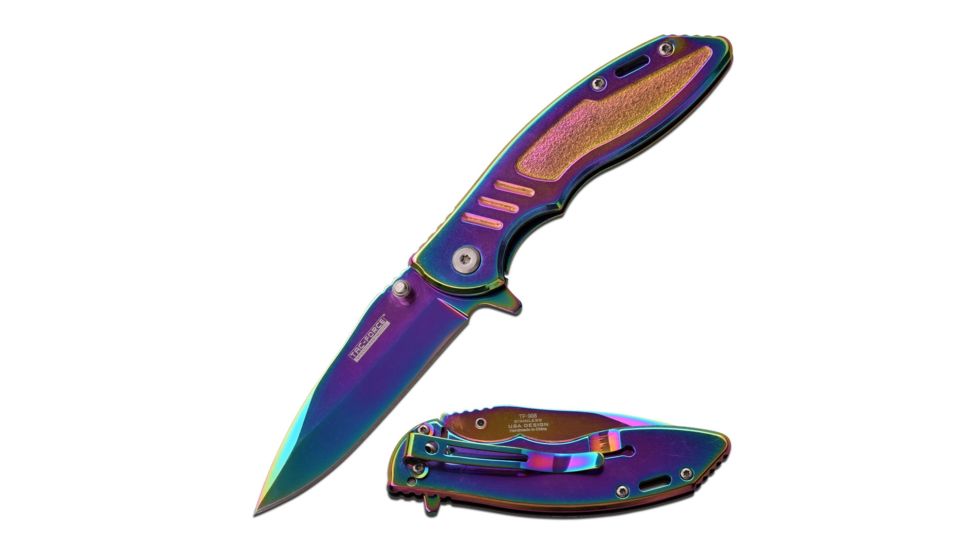 TAC Force Folding Blade, 2.9in, Stainless Steel Blade, Mirror Finished Rainbow Ti-Coated Handle TF-908RB