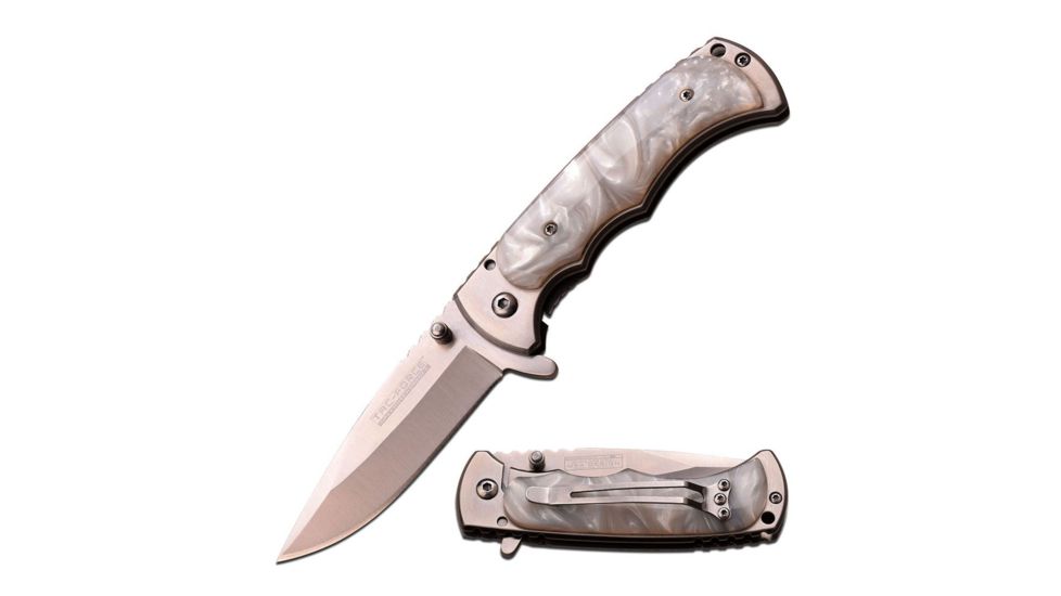 TAC Force Folding Blade, 3.1in, Stainless Steel Blade, White Pearl Resin Handle TF-934WP