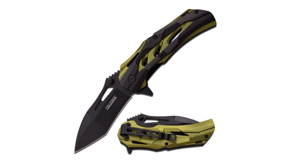 TAC Force Folding Blade, 3.25in, Stainless Steel Blade, 2 Tone Green And Black Anodized Aluminum Handle TF-915GN