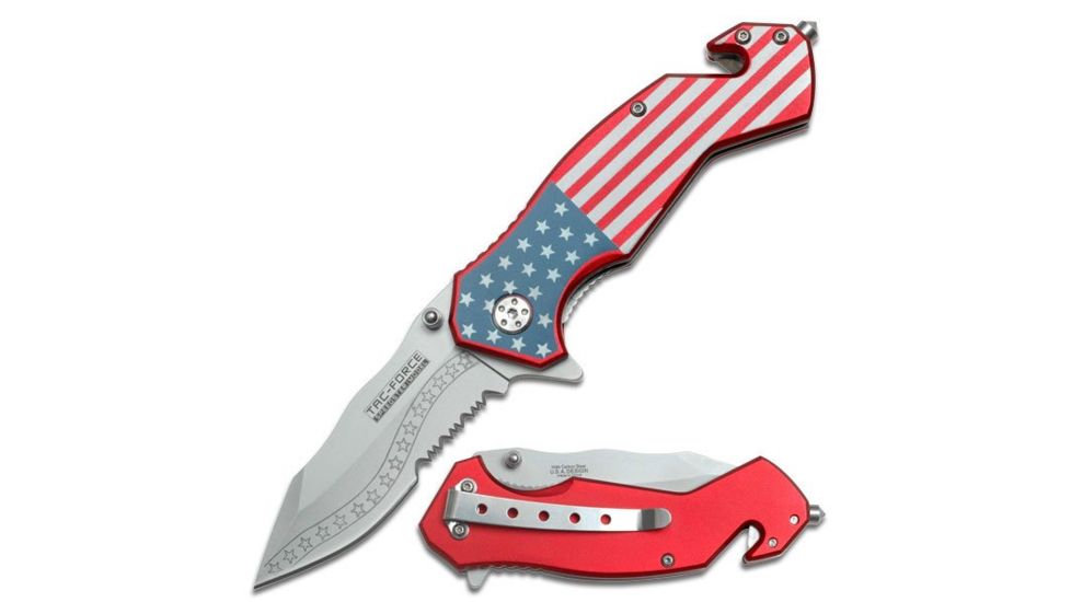 TAC Force Folding Blade, 3.25in, Stainless Steel Blade, American Flag Graphic Aluminum Handle TF-663SF