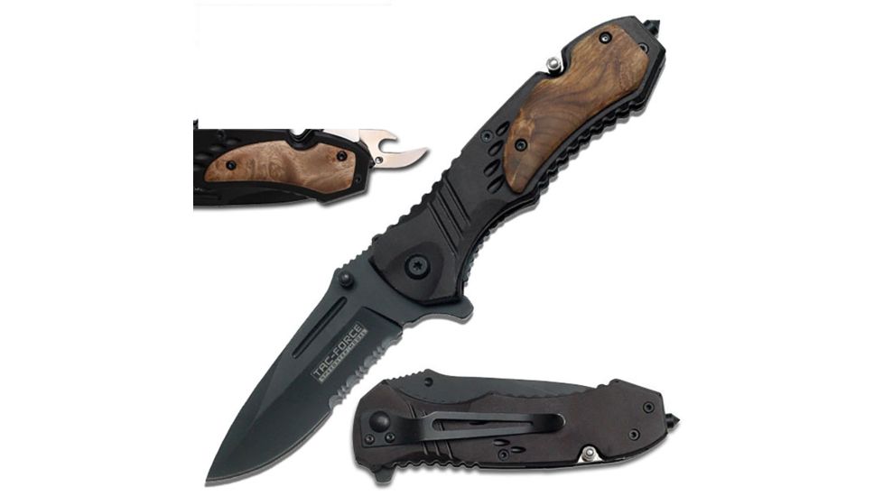 TAC Force Folding Blade, 3.25in, Stainless Steel Blade, Black Aluminum Handle TF-606WS