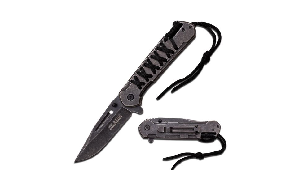 TAC Force Folding Blade, 3.25in, Stainless Steel Blade, Black Paracord &amp; Stonewashed Stainless Steel Handle, TF-872BK