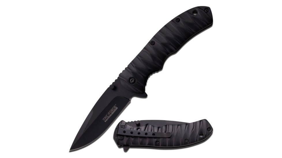 TAC Force Folding Blade, 3.25in, Stainless Steel Blade, Black Stainless Steel Handle TF-833BK