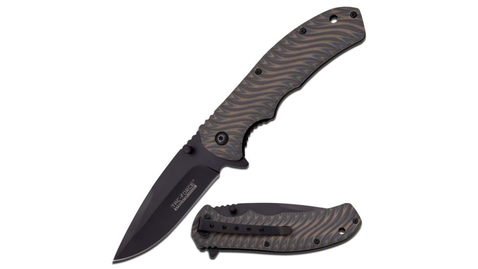 TAC Force Folding Blade, 3.25in, Stainless Steel Blade, Gray And Tan Two Tone G10 Handle TF-833G10