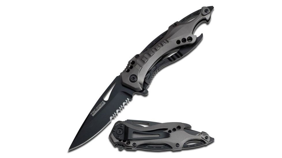 TAC Force Folding Blade, 3.25in, Stainless Steel Blade, Grey Aluminum Handle TF-705GY