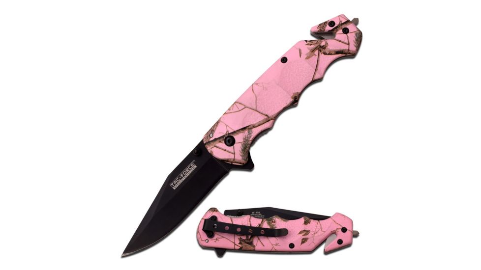 TAC Force Folding Blade, 3.25in, Stainless Steel Blade, Light Pink Forest Camo Over Aluminum Handle TF-499PC