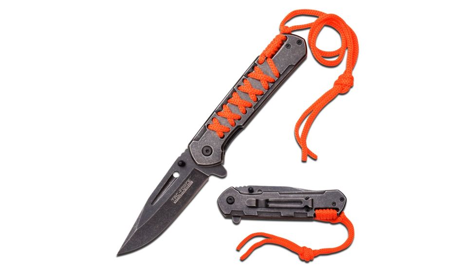 TAC Force Folding Blade, 3.25in, Stainless Steel Blade, Orange Paracord &amp; Stonewashed Stainless Steel Handle, TF-872OR