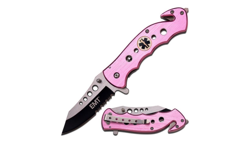 TAC Force Folding Blade, 3.25in, Stainless Steel Blade, Pink Aluminum Handle TF-498PEM