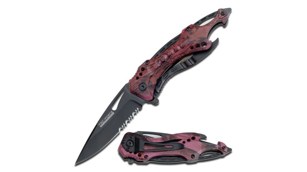 TAC Force Folding Blade, 3.25in, Stainless Steel Blade, Pink Camo Aluminum Handle TF-705PC