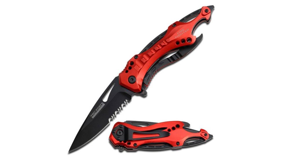 TAC Force Folding Blade, 3.25in, Stainless Steel Blade, Red Aluminum Handle TF-705RD