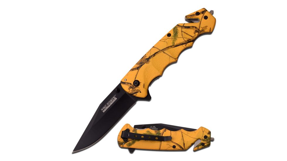 TAC Force Folding Blade, 3.25in, Stainless Steel Blade, Yellow Forest Camo Over Aluminum Handle TF-499YC