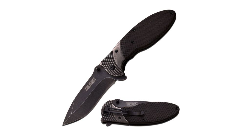 TAC Force Folding Blade, 3.3in, Stainless Steel Blade, Stonewash Stainless Steel And Black Wood Handle TF-910BW