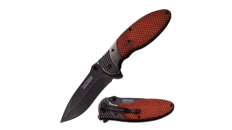TAC Force Folding Blade, 3.3in, Stainless Steel Blade, Stonewash Stainless Steel And Black Wood Handle TF-910WD