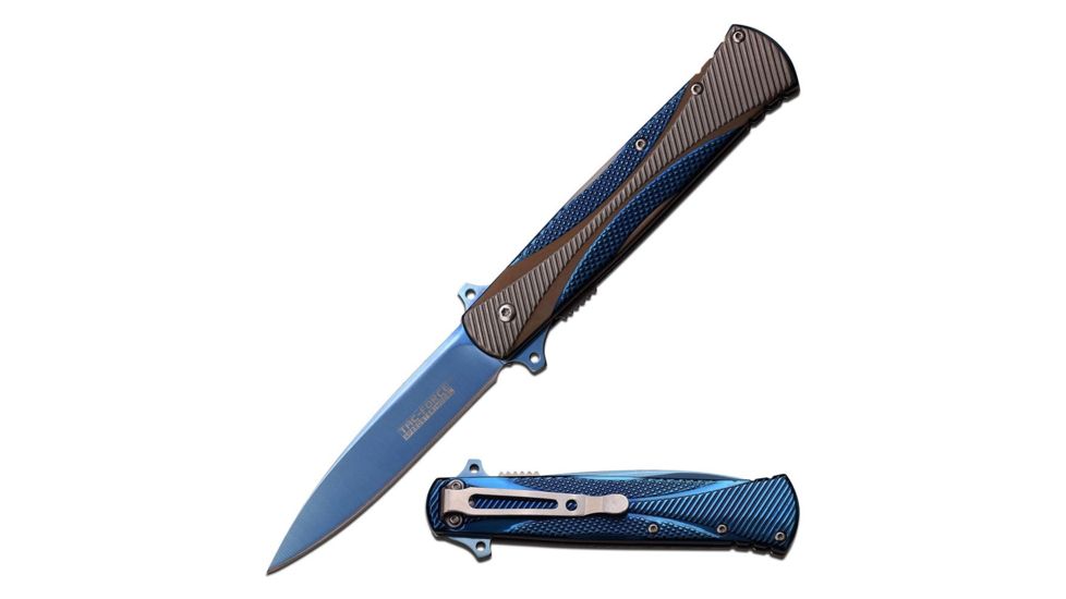 TAC Force Folding Blade, 3.5in, Stainless Steel Blade, 3 Tone Stainless Steel (Blue) Handle TF-914BL