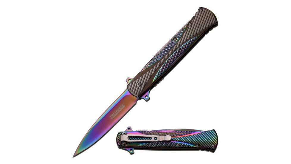 TAC Force Folding Blade, 3.5in, Stainless Steel Blade, 3 Tone Stainless Steel (Rainbow) Handle TF-914RB