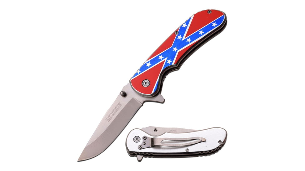 TAC Force Folding Blade, 3.5in, Stainless Steel Blade, Aluminum With Confederate Flag On Handle TF-902DF