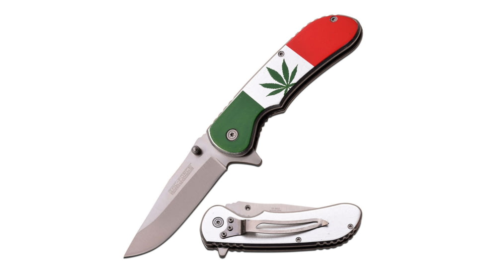 TAC Force Folding Blade, 3.5in, Stainless Steel Blade, Aluminum With Mexico Flag On Handle TF-902MJ