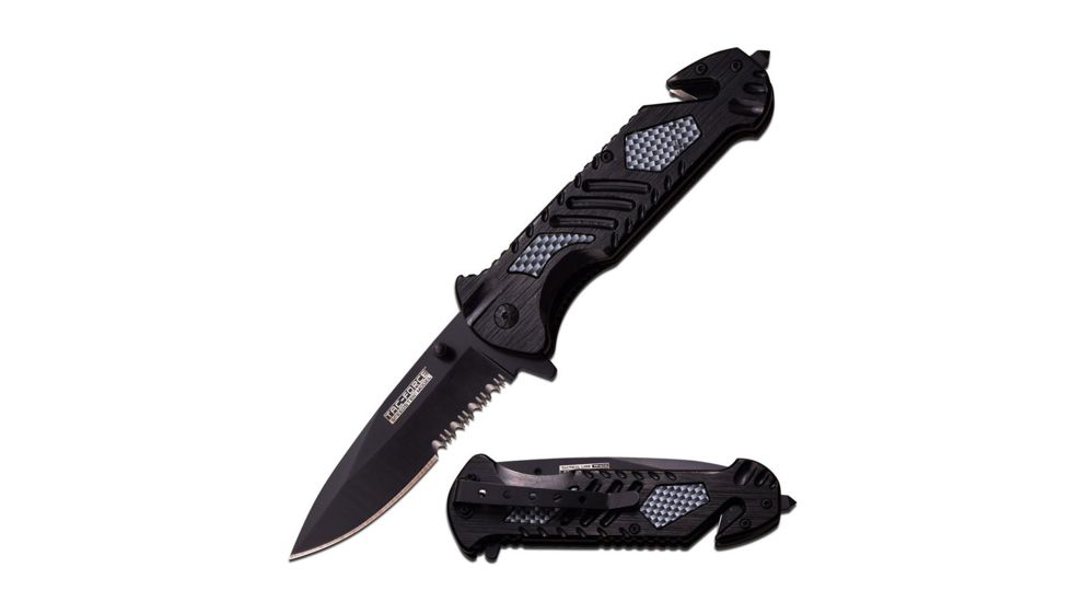TAC Force Folding Blade, 3.5in, Stainless Steel Blade, Black Aluminum Handle TF-905CP