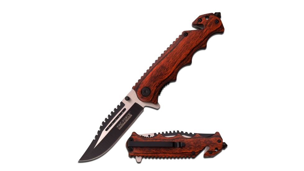 TAC Force Folding Blade, 3.5in, Stainless Steel Blade, Brown Pakkawood Handle TF-809WD