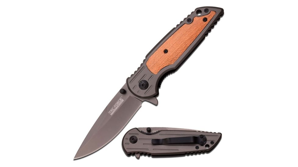 TAC Force Folding Blade, 3.5in, Stainless Steel Blade, Fake Snake Wood And Grey Ti-Coating Stainless Steel Handle TF-891