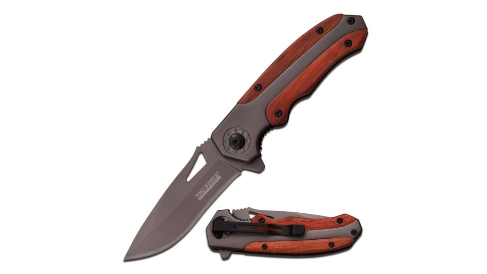 TAC Force Folding Blade, 3.5in, Stainless Steel Blade, Gray Ti-Coated Stainless Steel Pakkawood Handle TF-896