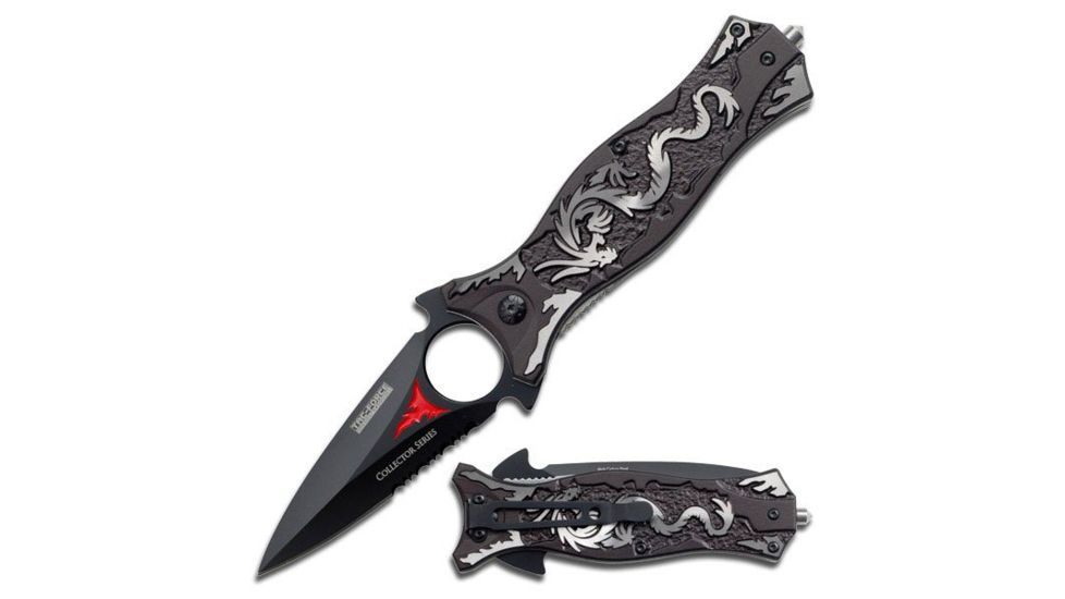 TAC Force Folding Blade, 3.5in, Stainless Steel Blade, Grey Dragon Aluminum Handle TF-707GY