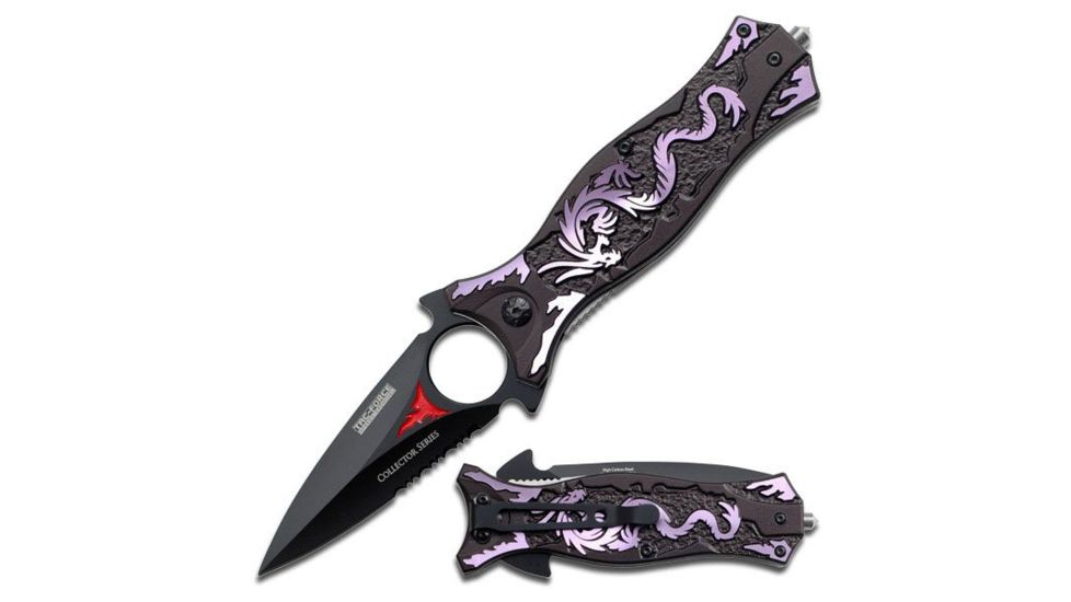 TAC Force Folding Blade, 3.5in, Stainless Steel Blade, Purple Dragon Aluminum Handle TF-707PE