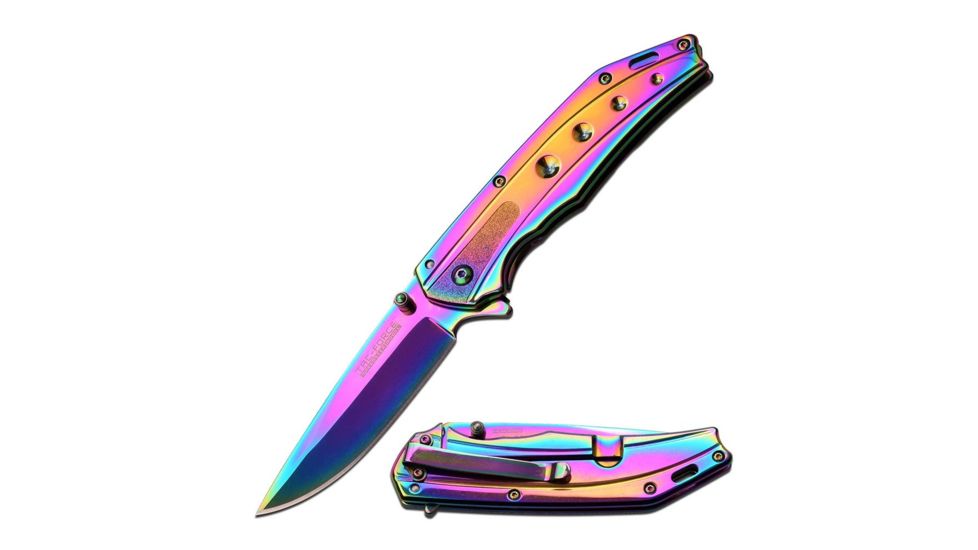 TAC Force Folding Blade, 3.5in, Stainless Steel Blade, Rainbow Ti-Coated Stainless Steel Handle TF-925RB