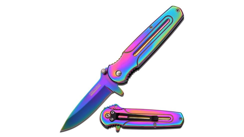 TAC Force Folding Blade, 3.5in, Stainless Steel Blade, Rainbow Titanium Coated Stainless Steel Handle TF-843