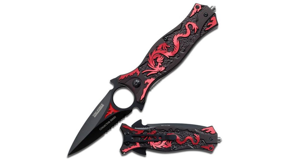 TAC Force Folding Blade, 3.5in, Stainless Steel Blade, Red Dragon Aluminum Handle TF-707RD