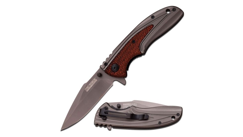 TAC Force Folding Blade, 3.5in, Stainless Steel Blade, Red Wood And Grey Ti-Coating Stainless Steel Handle TF-890