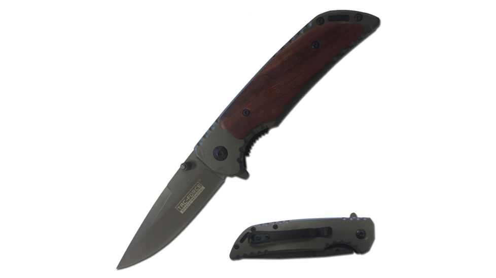 TAC Force Folding Blade, 3.5in, Stainless Steel Blade, Red Wood And Grey Titanium Coated Stainless Steel Handle TF-888
