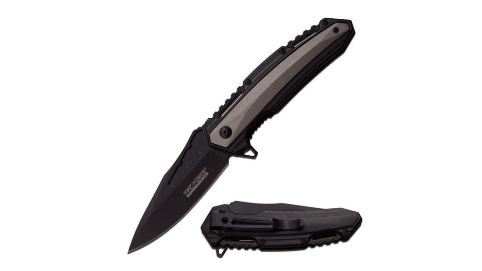 TAC Force Folding Blade, 3.75in, Stainless Steel Blade, Black Aluminum Handle TF-930GY