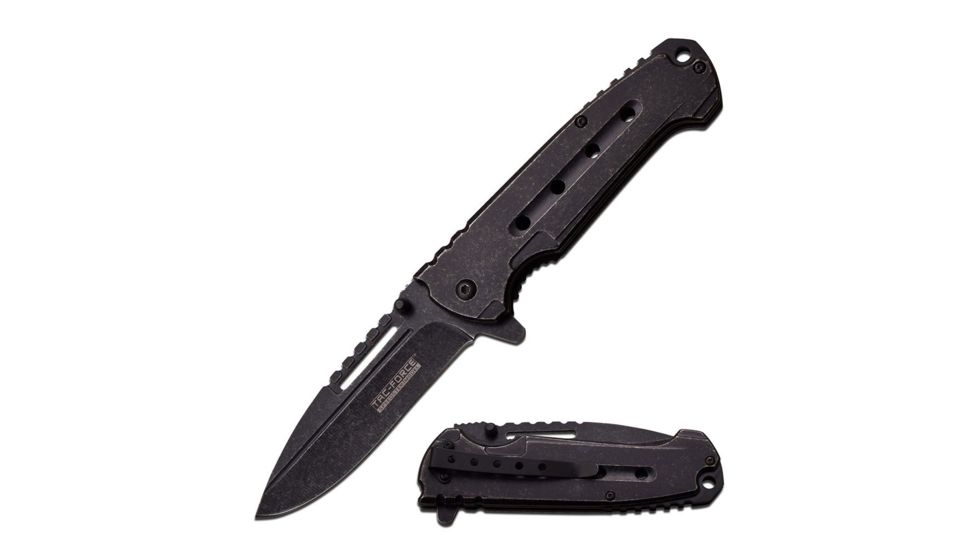 TAC Force Folding Blade, 3.75in, Stainless Steel Blade, Black Stonewashed Stainless Steel Handle TF-921CSW