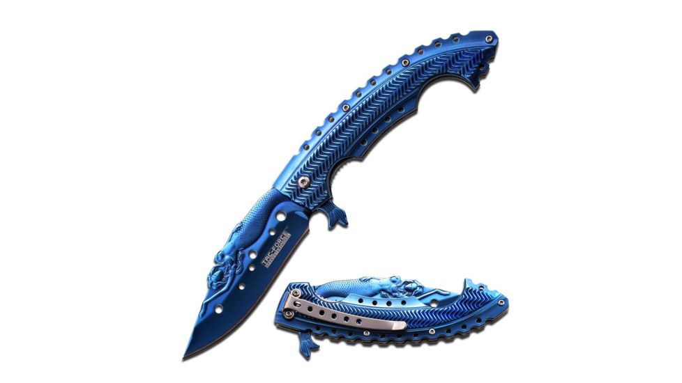 TAC Force Folding Blade, 3.75in, Stainless Steel Blade, Blue Titanium Coated Stainless Steel Handle TF-864BL