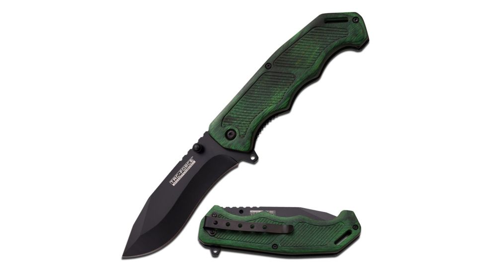 TAC Force Folding Blade, 3.75in, Stainless Steel Blade, Green Wood Handle TF-893GN