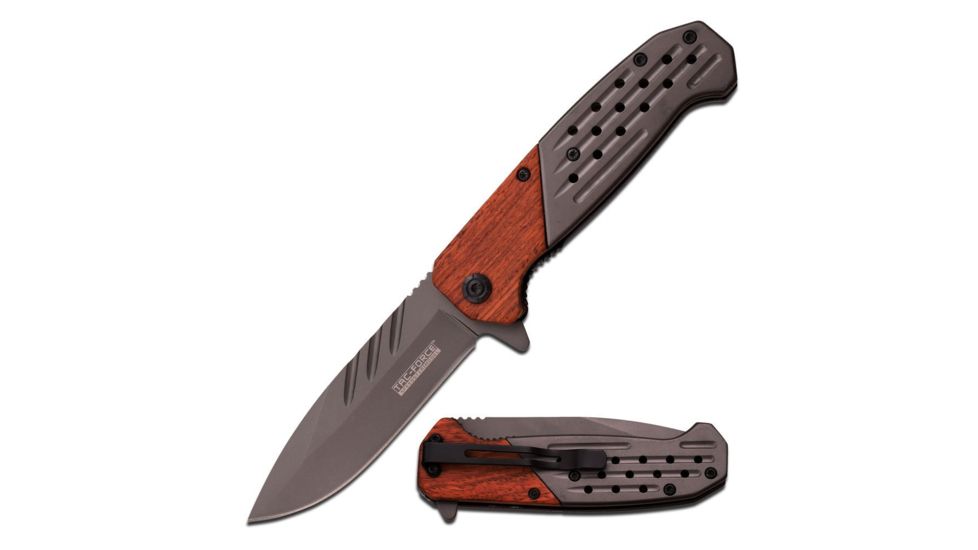 TAC Force Folding Blade, 3.9in, Stainless Steel Blade, Gray Ti-Coated Stainless Steel Pakkawood Handle TF-895