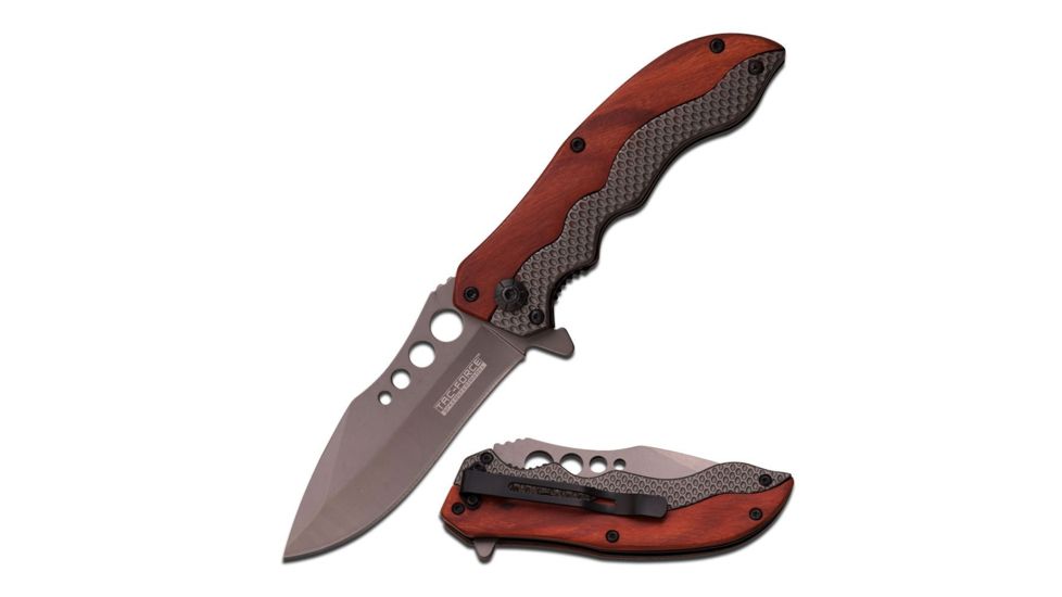 TAC Force Folding Blade, 3.9in, Stainless Steel Blade, Gray Ti-Coated Stainless Steel Pakkawood Handle TF-897
